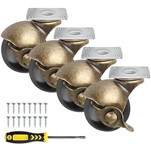 2" Ball Caster Wheels, casters Set of 4 Brass Vintage Antique casters ，with Swivel top Plate for Chairs, Cabinets, Wheels for furniture4（casters Set of 4 Heavy Duty）