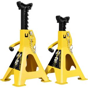 YELLOW JACKET 2 Ton Jack Stands with Double Locking and Large Foot Base for Lifting Car, Heavy Duty Steel, 4,400 lb Capacity, Yellow, 1 Pair