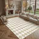 8x10 Checkered Beige Area Rug for Living Room Bedroom Washable Soft Modern Non Slip Large Throw Rug Lightweight Low Pile Neutral Carpet Dining Room Office Classroom Nursery Playroom