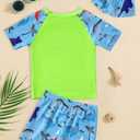 Toddler Boys Dinosaur Rashguard Swimsuit - Kids Short Sleeve Shirt Trunks Swimwear Bathing Suit with Hat 3Pcs Sets(Green, 100, 1263b) (Green)