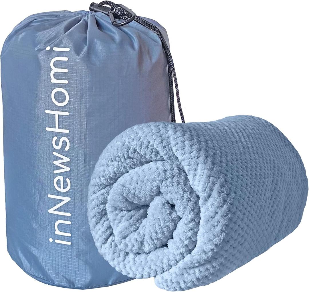 Travel Blanket Airplane Compact with Bag, Lightweight & Packable 2 in 1 Airplane Blanket or Travel Pillow, Travel Essentials for Women Men & Kids, Blue Travel Blanket Airplane Compact with Bag, Lightweight & Packable 2 in 1 Airplane Blanket or Travel Pillow, Travel Essentials for Women Men & Kids, Blue