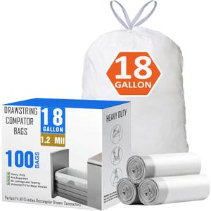 18 Gallon Drawstring Compactor Kitchen Trash Bags 100 CT Heavy Duty Liners