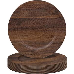 MAONAME Round Charger Plates Set of 12, 13 Inch Brown Charger for Dinner Plates, Farmhouse Faux Wood Plate Chargers, Rustic Table Chargers for Weddings, Party