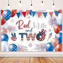 MEHOFOND 7x5ft 4th of July 2nd Birthday Backdrop Red White and Two Party Decorations Banner Red Blue Independence Day Patriotic Theme 2nd Birthday Photography Background Cake Table Photo Booth Props
