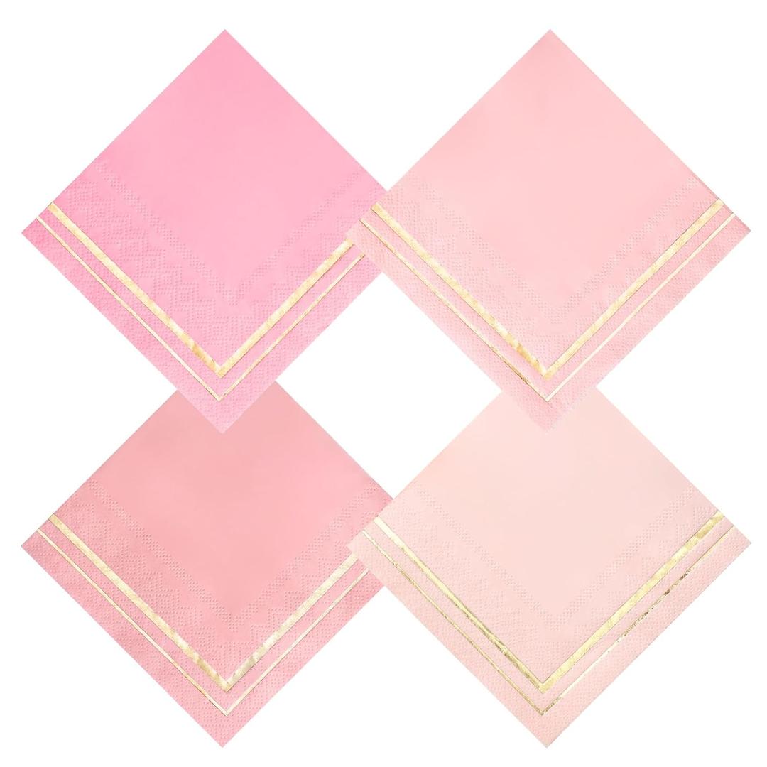 100 Pink Napkins - 4 Assorted Designs l 3-Ply Cocktail Napkins Folded 5 x 5 Inches l Bar Napkins Disposable Party Napkins Paper Napkins Dinner for Wedding Baby Shower Birthday (Assorted Pink)