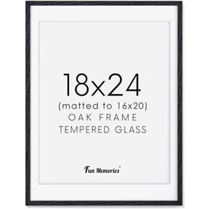 Fun Memories 18x24 Picture Frame Black, Rustic Oak Wood 18 x 24 Poster Frames, Tempered Glass, 18x24 Frame with Mat for 16x20, Minimalist Wood 18 by 24 Frames, 18"x24" Art Frame, 1 Pack