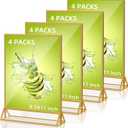 Acrylic Sign Holder 8.5X11 Double Sided Clear Display Stand, Gold Plastic Display Stand for Home Office Shop Restaurant (4pcs)