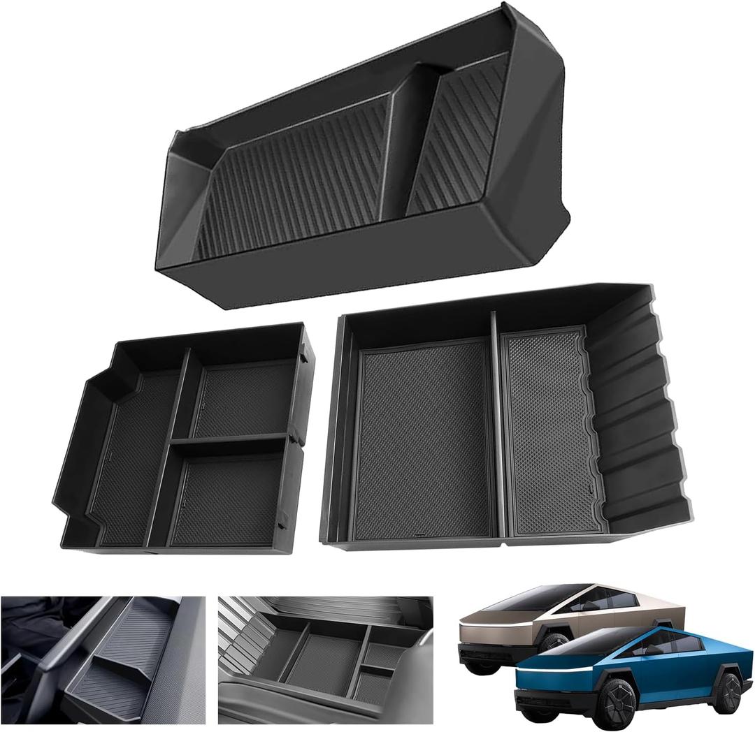 2pack Cybertruck Floor Lower Center Console Organizer Tray&Screen Dash Organizer Set of 2 for 2024 Tesla Cybertruck Lower Center Console Tray Split Type Storage Box