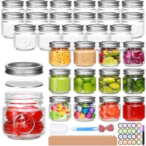 Encheng 30 Pack Mason Jars 8 oz,Half Pint Canning Jars with Regular Lids and Bands, Small Mason Jars for Pickling,Jelly,Jam, Fermenting,Spice,Honey
