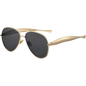 Oversized Gold Aviator Sunglasses for Women Men Retro 70s Metal Big Aviators Sun Glasses Womens Trendy CS002 (Gold Frame/Black Lens)