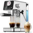 Espresso Machine 20 Bar, Compact Espresso Machine with Milk Frother, Stainless Steel Espresso Maker with Pressure Gauge, 37.2Oz Removable Water Tank for Cappuccino, Latte, Americano (Silver)
