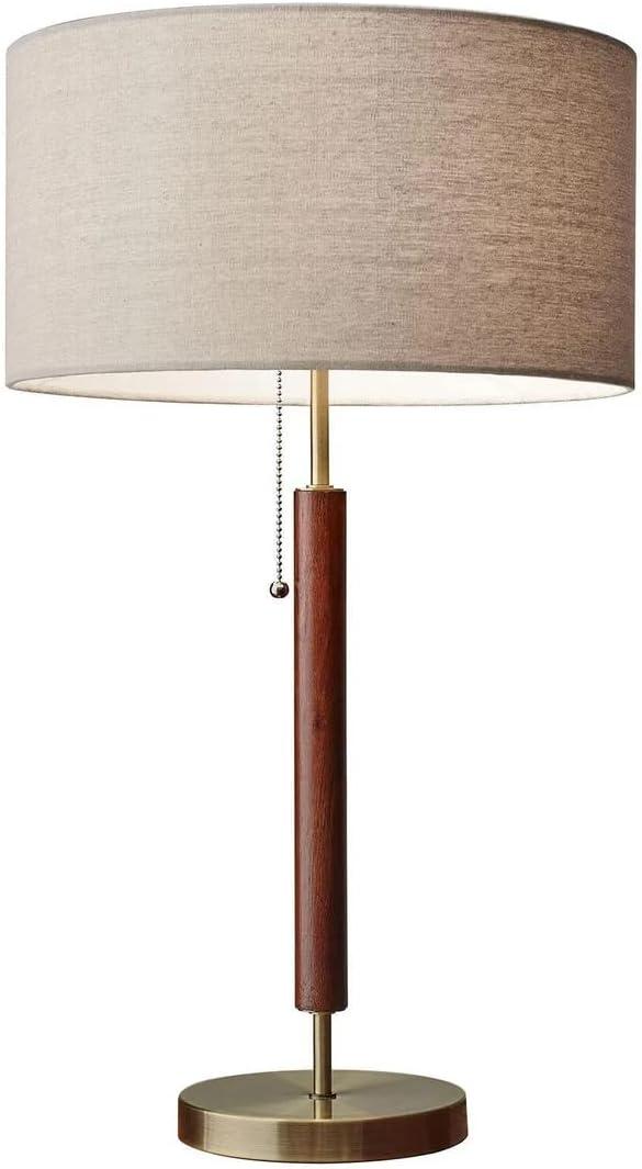 Adesso 3376-15 Hamilton Table Lamp, 26.25 in, 100W Incandescent/26W CFL, Walnut Eucalyptus Wood/Antique Brass, 1 Modern Lamp, Brown