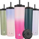 34 OZ Insulated Tumbler with Lid and 2 Straws Stainless Steel Water Bottle Vacuum Travel Mug Coffee Cup,Cherry