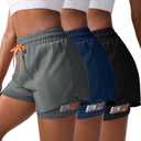 YOAKUKA Women's 2 in 1 Workout Shorts Gym Workout Yoga Running Biker Tennis Skirts Clothes Summer (X-Large, Black-dark Grey-navy Blue)