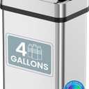iTouchless 15 Liter / 4 Gallon Stainless Steel Sensor 2.0 Technology Wings Open Lid Bathroom Trash Can, Touchless Automatic Operation, Compact Design for Home, Office, Restroom, Kitchen, Bedroom