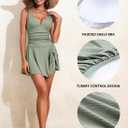 Aleumdr Ribbed One Piece Swimdress Swimsuits for Women Tummy Control Tie Knot Swim Skirt V Neck Bathing Suit (M)