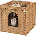 SETVSON Cat Litter Box Enclosure Furniture, Large PE Rattan Cabinet,Natural