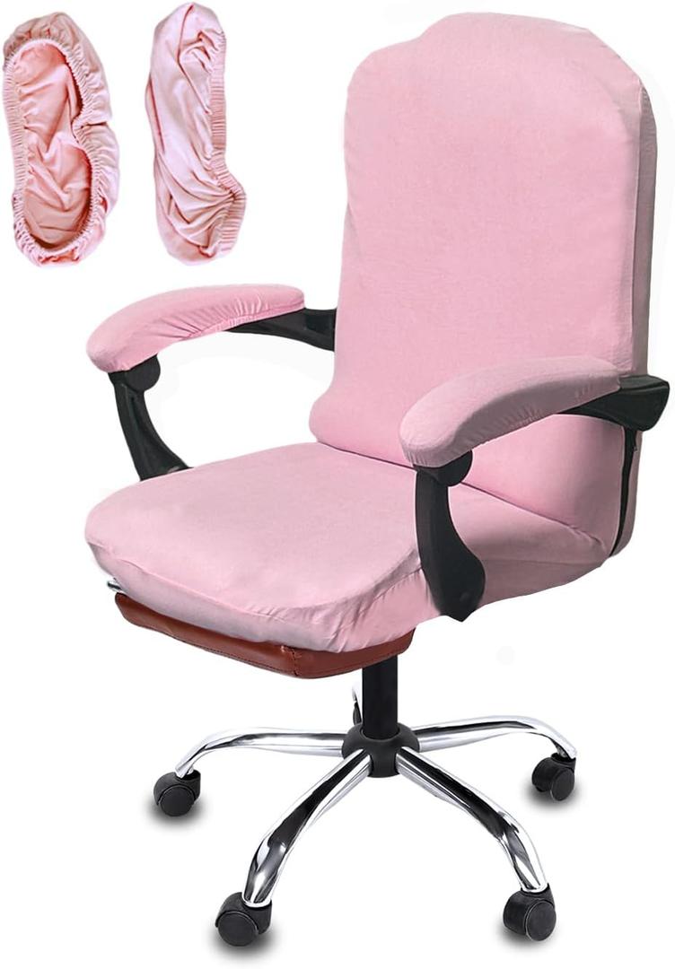 NeColorLife X-Large Office Chair Cover with Armrest Cover  Stretchable Chair Slipcover for Big & Tall Chairs with Arm, Washable & Non-Slip, (Extra Large Size,Pink)