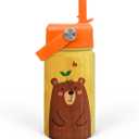 Bear Water Bottle - Kids Water Bottle with Straw Lid - 12 Oz Insulated Stainless Steel Water Bottles for Kid Boys - Travel Cup for School Sports