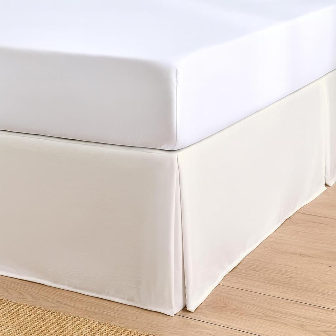 Cottington Lane Luxury Pleated Bed Skirt Full Size 12 Inch Drop Split Corners, Hotel Luxury 1800 Ultra-Soft Tailored Drop Box Pleated Styling Dust Ruffle, Classic & Clean Look, Ivory