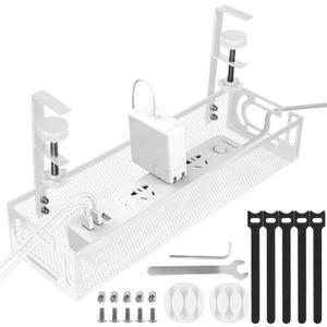 Under Desk Cable Management Tray, Cable Management Under Desk No Drill, Wire Management Tray with Clamp, Cord Organizer for Home Office, White (15.3'' (1 Pack))