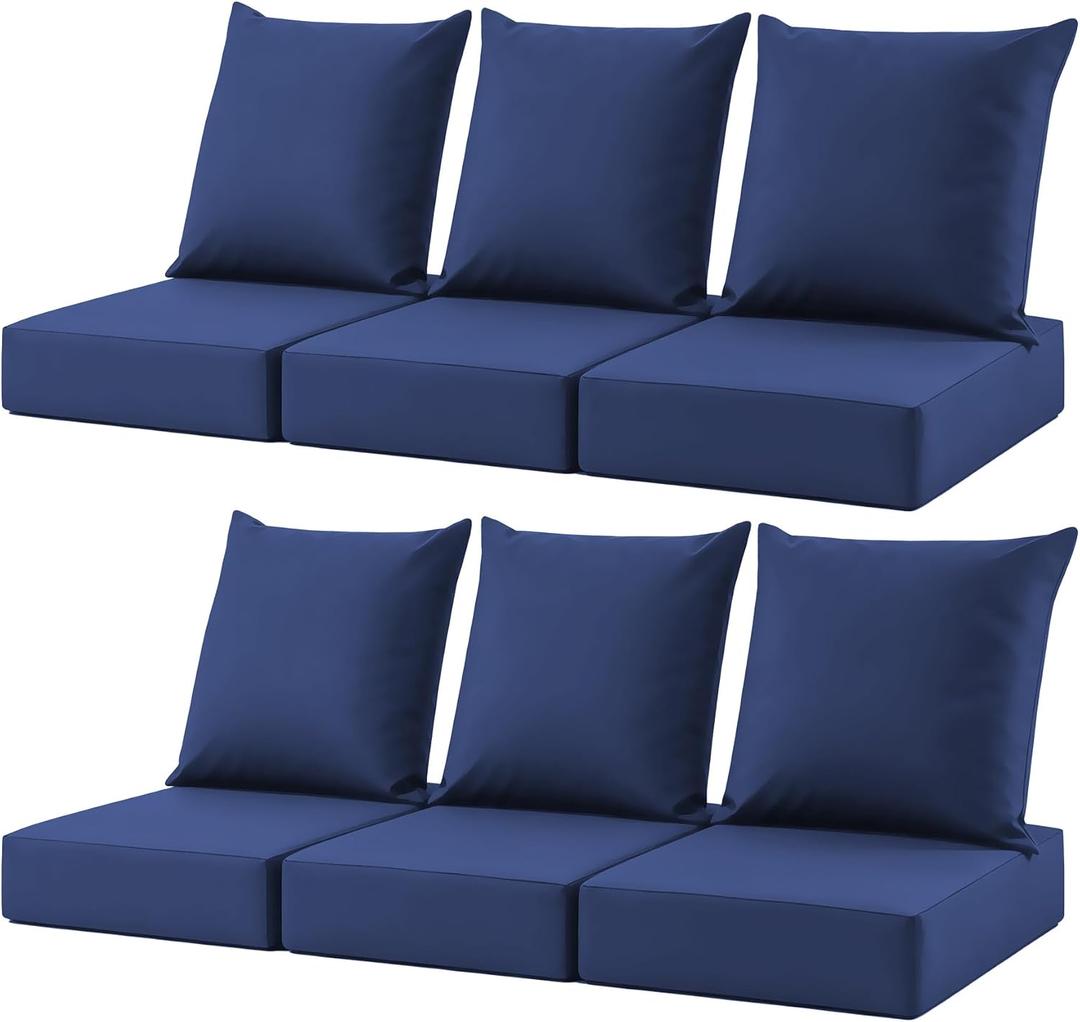 Outdoor Deep-Seat Cushion Set, 24*24*5.75inch, Navyblue, Set of 6, 24*24+5.75/25*22.5"