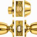Design House Terrace Entry Door Knob and Single Cylinder Deadbolt Combo, Polished Brass, 6-Way Universal, 728329