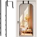 Over-The-Door Mirror Hanger, Adjustable Door Mirrors Hanger Set with Protective Lining, 2 Pcs Door Brackets Perfect Height and Fit (Mirror Not Included)-Black