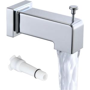 Slide-On Diverter Tub Spout - Sleek Square Design for Bathroom, Fits 1/2" Copper Pipe (5/8" OD), Child-Safe Rounded Edges, Easy Installation, Chrome