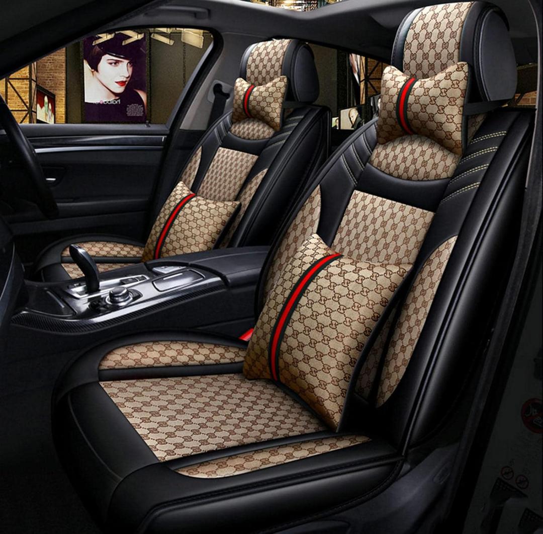 Car Seat Cover, Universal Leather Linen Car Seat Cover, Car Seat Protection Pad 5 Seats Fashion Car Seat Cushion Four Seasons Universal 5D Cushion All-Inclusive,A