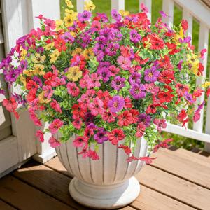 Artificial Fake Flowers Plants for Outdoors, 12 Bundles Multicolor Silk Faux Flower Spring Summer Decoration, UV Resistant No Fade Artificial Outdoor Plant for Home Planter Porch Patio Yard Decor