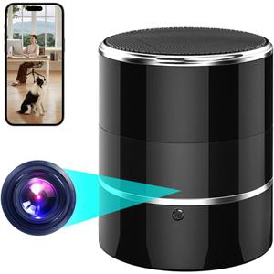 Security WiFi Camera in Bluetooth Speaker with 240 Viewing Angle,Wireless Security Cameras,Dome Cams Phone App,Hd 1080P,Motion Activated for Home Offices Store(2.4G /5G) (Black)