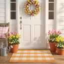Spring Yellow and White Plaid Rug, 2'4" x 3'7" Cotton Blend Layered Doormat Rug for Front Door, Hand-Woven Washable Entryway & Porch Decor