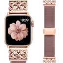 Minyee Magnetic Stretchy Band Compatible with Apple Watch Bands 38/40/41/42mm Women Men, Celtic Knot Soft Elastic Nylon Strap for iWatch Series 11 10 9 8 7 6 5 4 SE/Ultra 3 2 1,Smoke Violet/Rose Gold