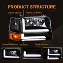 LED DRL Headlight Assembly, Headlights Kit Compatible with 1992-1996 Ford F150 F250 F350/1992-1996 Bronco Replacement Headlamp Black Housing Amber Reflector