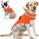 AOFITEE Dog Coat, Warm Dog Winter Coat, Reflective Cold Weather Dogs Puffer Jacket with Harness Built in, Waterproof Pet Fleece Vest Snowsuit for Small Medium Large Dogs, Orange L