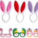 Easter Headbands and Glasses Set, 6PCS Bunny Ear Headbands & Funny Easter Glasses, Cute Photo Props for Easter (S)