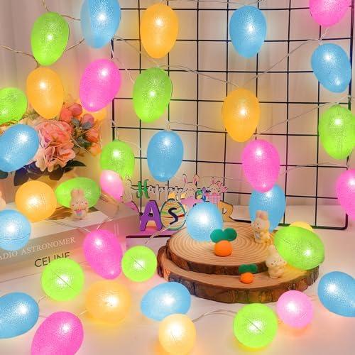 [2 Pack & Timer] Easter Egg String Lights Decorations, Total 20Ft 40LED Easter Egg Lights Colorful Waterproof Battery Operated Fairy Lights for Indoor Home Holiday Easter Hunt Decor, Each 10 Ft 20 LED