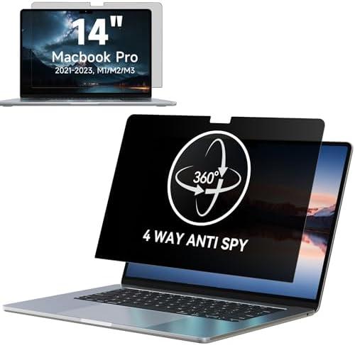 IPROKKO 360° Privacy Screen MacBook Pro 14 inch (2021, 2022, 2023, M1, M2, M3, Pro, Max), Removable Matte Anti Glare Blue Light 14" Mac Scratch Resistant Laptop Screen Protector Filter
