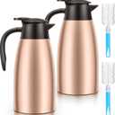 2 PCS 68 OZ Thermal Coffee Carafe, Insulated Stainless Steel Coffee Carafe Double Walled Vacuum Thermal Pot Flask with Brushes Thermos for Keeping Hot Coffee Tea Home and Office (Gold)
