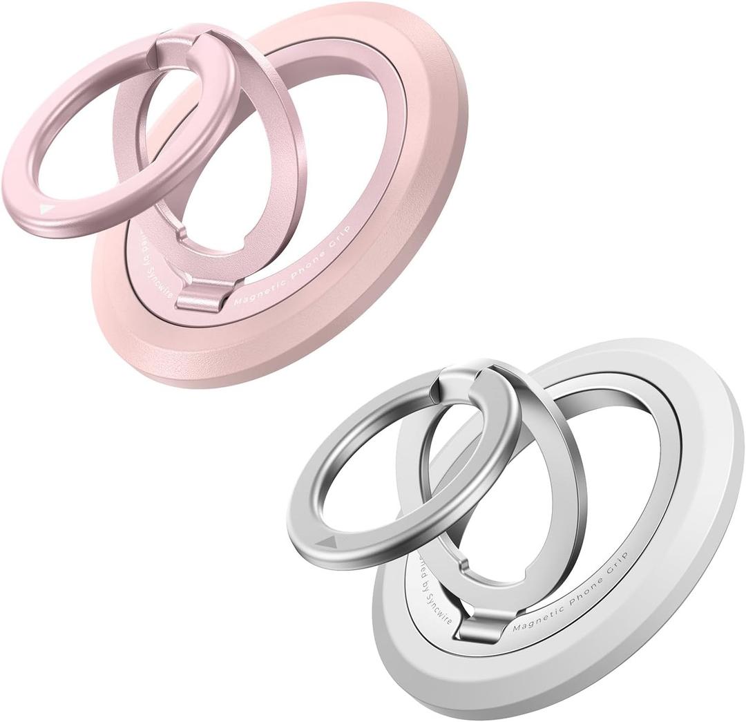 SYNCWIRE Magnetic Phone Ring Holder for MagSafe [2 Pack], 360 Rotation Dual Sided Magnet Grip Cell Phone Ring Stand Finger Kickstand Compatible with iPhone 17 16 15 14 13 12 Pro Max fits MagSafe