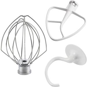 Kitchen Mixers Accessories 2-Piece Including K45DH Dough Hook&K45B Coated Flat Blade Paddle&K45WW Wire Whip for 4.5 QT Kitchen Tilt-Head Stand Mixer Attachments by Sikawai