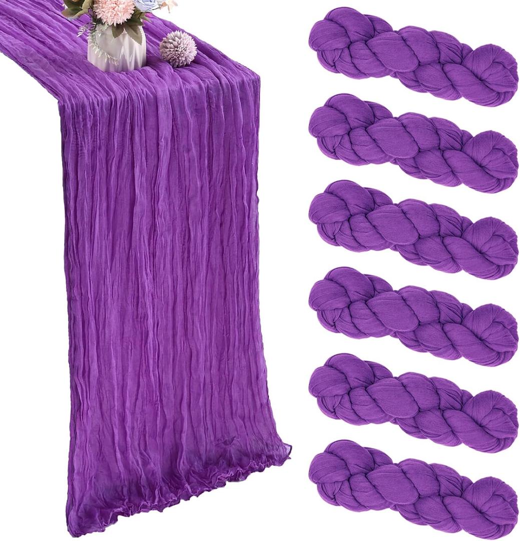 6 Pack Purple Cheesecloth Table Runner 35x120 Inch Gauze Rustic Boho Table Runner 10FT Cheese Cloth for Spring Wedding Decor Birthday Party Bridal Baby Shower Table Decoration