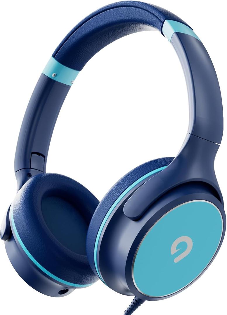 Kids Headphones with Safe 85dB/94dB Volume Limiter for Child/Teens, Foldable HD Stereo Sound Headset for Kindle Kids/fire Tablet/iPad/Laptop, Headphones with Microphone (Blue)