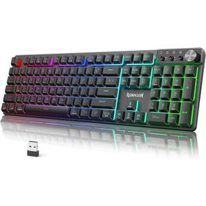 Redragon K521WL Wireless Gaming Keyboard with Knob, Tri-Mode BT/2.4G/USB-C RGB Mechanical Feeling Keyboard with Multimedia Keys, 4000mAh Battery, Anti-Ghosting, Compatible with PC - Upgrade
