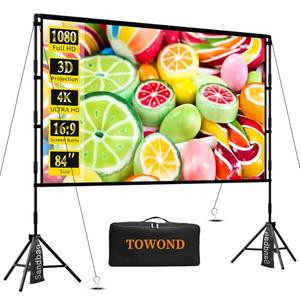 TOWOND Projector Screen with Stand, 84 inch Outdoor Projector Screen Portable Indoor Projection Screen 16:9 4K Rear Front Movie Screen with Carry Bag for Home Backyard Theater 84 inch