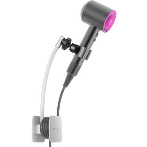 AGVEE Hands Free Hair Dryer Holder Wall Mount, Permanent No Drill Blow Dryer Stand with Strong Clamp, Adjustable Lazy Hair Dryer Bracket with Aluminum Cord Organizer, Silver