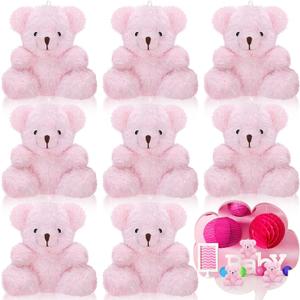Threan 8 Pcs Mini Plush Bears 4'' Small Bear Bulk Stuffed Animal Toys Tiny Soft Bear Doll Present Stuffers for Keychain Baby Shower Party Favors Supplies(Pink), 4 Inch8 piece assortment