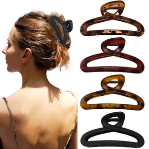 Hair Claw Clips, 4.3 Inch Non-Slip Unbreakable Matte & Glossy Hair Claws for Women Thin and Medium Thick Curly Hair, 4 Pack