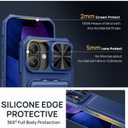 SSLOTSCASE for iPhone 17 Case with 2X Glass Screen Protector, Kickstand & Credit Card Holder & Sliding Lens Cover & Camera Stand & Wallet, TPU Soft Silicone Edge Protective Cover for iPhone 17, Blue